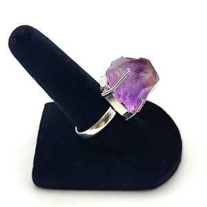NEW 925 Silver Plated Amethyst Rough Natural Gemstone Ring Jewelry US Size 9